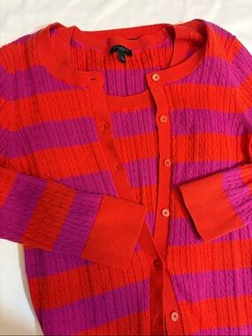 Cableknit Cardigan + Tank Matching Set Small Petite Flirty Stripes Girly Y2K
